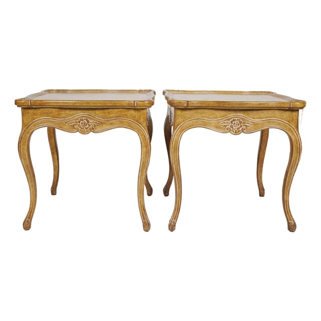 Late 20th Century Pair of Judson Rothschild Italian Rococo Louis XV Style End Tables | Distressed Walnut Finish For Sale