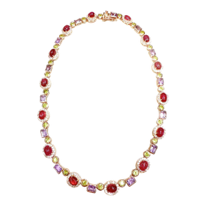 Bochic “Capri” Vintage Ruby, Amethyst, Peridot Necklace In 18K Gold & Silver