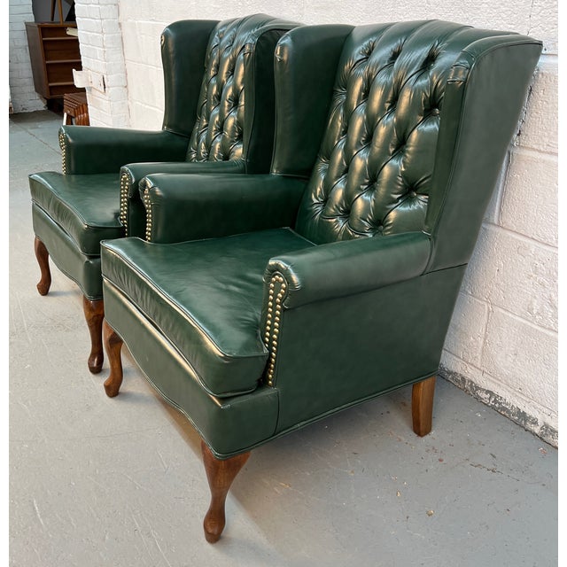 Plastic Vintage Wing-Backed Tufted Chesterfield Lounge Chairs For Sale - Image 7 of 14