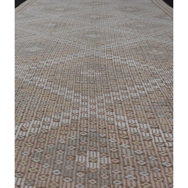Shabby Chic Turkish Kilim Gallery Runner With Ivory and Taupe Geometric Patten 6'4 X 11' For Sale - Image 3 of 10