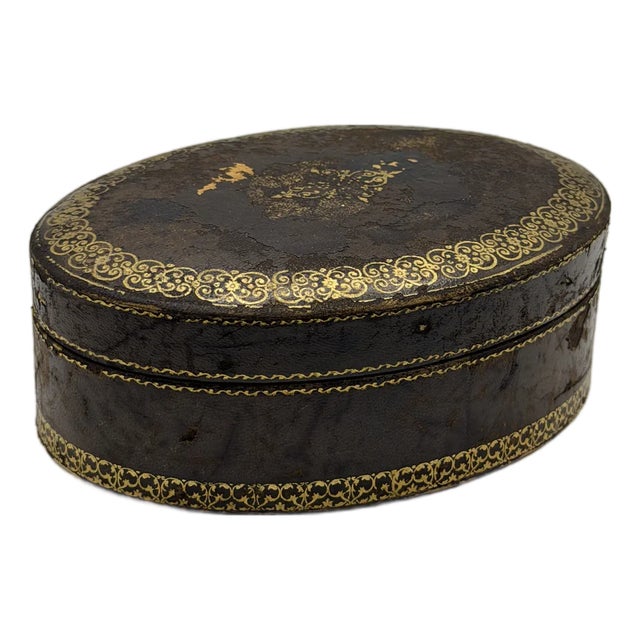 Vintage Italian Florentine Tooled Leather Oval Box For Sale