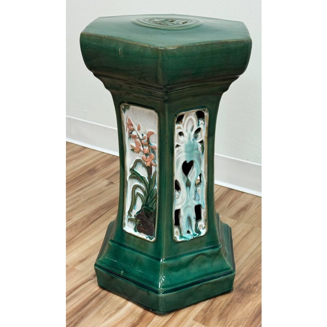 Vintage Majolica Style Garden Stool For Sale - Image 11 of 12
