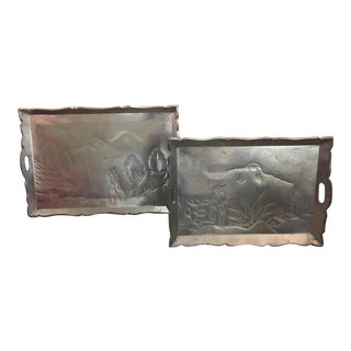 Vintage Mid 20th Century Mexican Tin Embossed Trays - a Pair For Sale