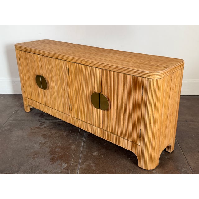 Mid-Century Modern Italian Style Rattan Mid Century Sideboard With Brass Hardware For Sale - Image 3 of 17