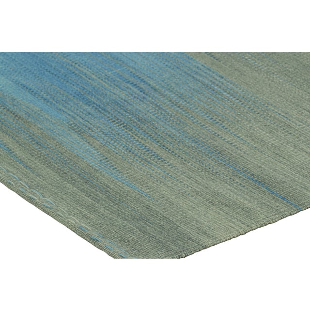 Contemporary Rug & Kilim’s Contemporary Kilim in Blue and Green Stripes and Geometric Patterns For Sale - Image 3 of 7