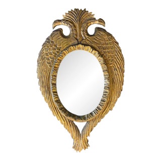 French Neoclassical Carved Giltwood Double Headed Eagle Mirror With Wings For Sale