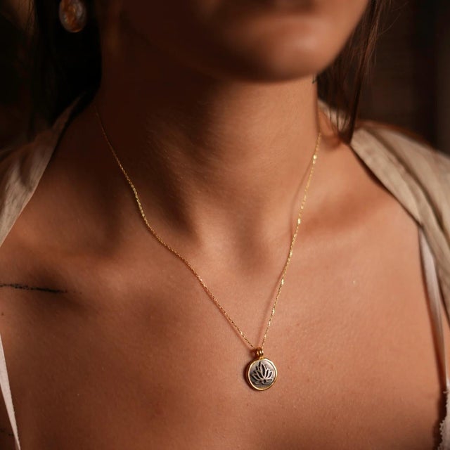 Purity Lotus Flower Sterling Silver & Gold Chain Necklace For Sale - Image 4 of 8