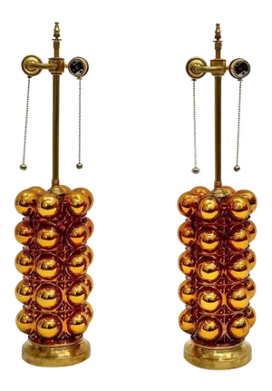 Gold Mercury Glass Bubble Lamps - A Pair