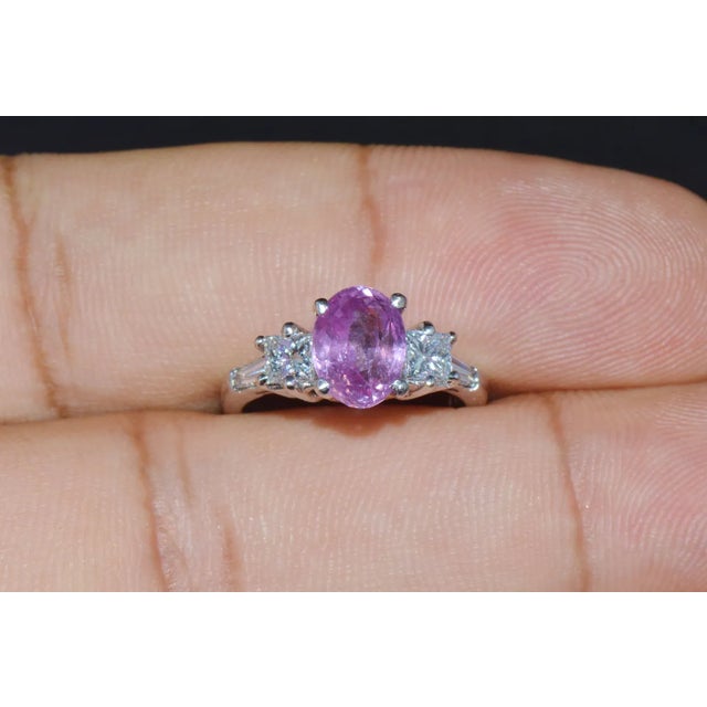 GIA Certified Natural 3.53Cts Diamond Sapphire Five Stone Platinum Ring, size 5.25 For Sale - Image 4 of 10