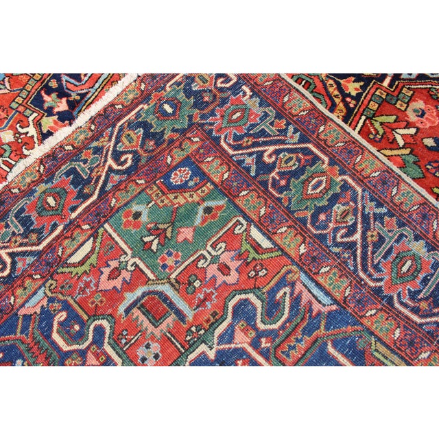 Colorful Antique Persian Heriz-Serapi With Geometric Medallion Design 9'5" X 12'0" For Sale - Image 10 of 10