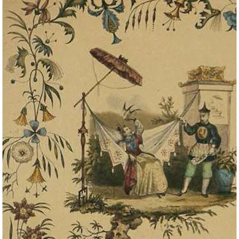 Delightful colour plate depicting a chinoiserie garden scene Print Sz: 9"H x 8"W Frame Sz: 17"H x 15"W