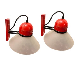 Industrial Red Sconces, 1970s, Set of 2 For Sale