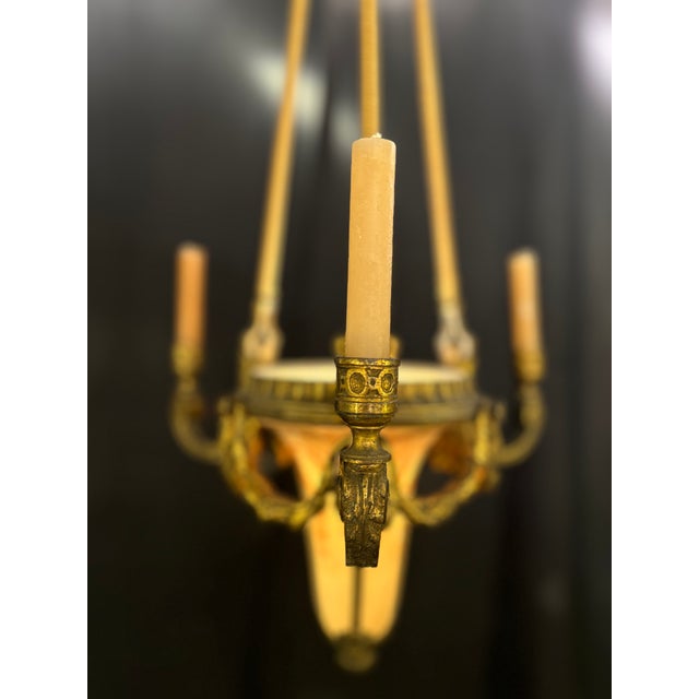 Antique Pendant Light in Gilt Bronze and Painted Glass, 1890s For Sale - Image 4 of 8
