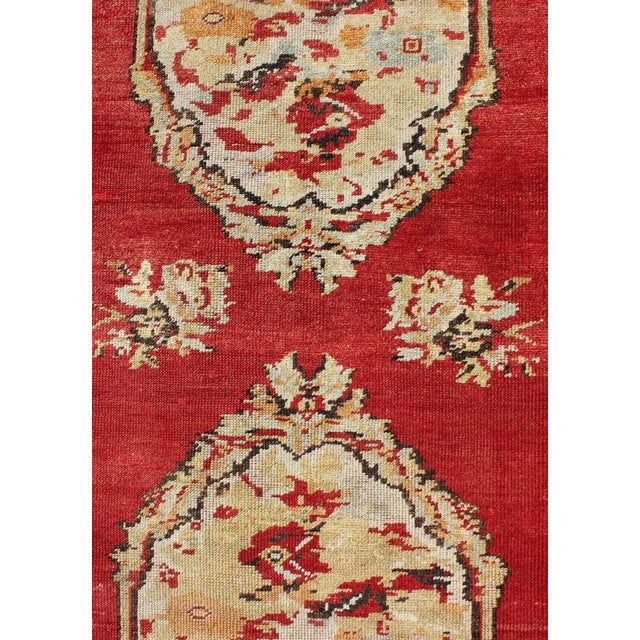 Antique Turkish Oushak Runner With European Design in Red Brown and Green For Sale In Atlanta - Image 6 of 9