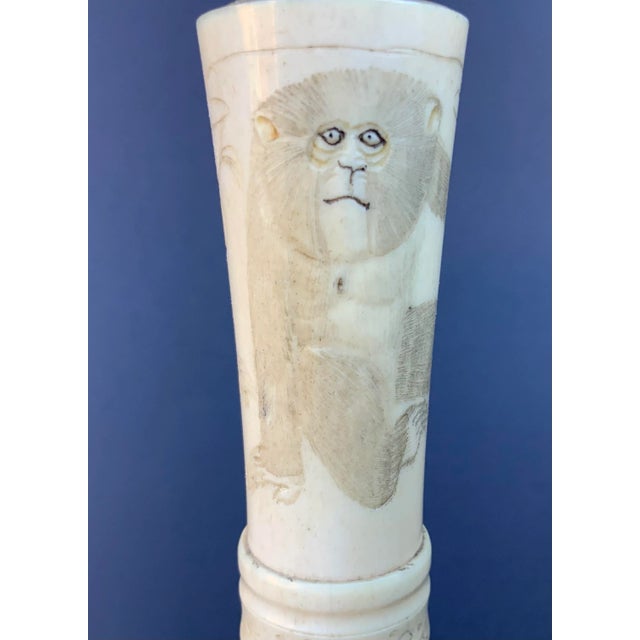 1900 - 1909 Antique Chinese Carved Bone Candle Stick For Sale - Image 5 of 9