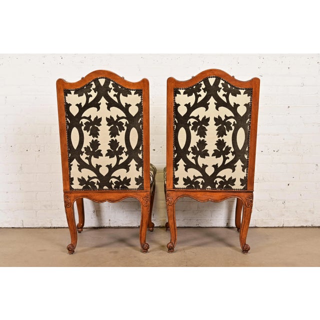 Baker Furniture French Provincial Louis XV Carved Walnut Side Chairs or Dining Chairs, Pair For Sale - Image 13 of 16