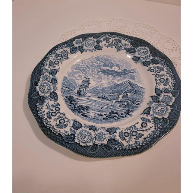 Vintage Lochs of Scotland Dinner Plate, Blue and White Americana Transferware, Porcelain Dishes, 9.5" For Sale - Image 4 of 8