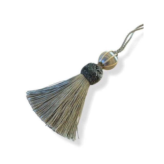 A pair of handmade, vintage-style key tassels in "bluestone" with a cut velvet deep grey/aqua, cut velvet ruche. Custom...
