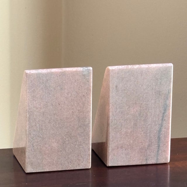 Pink Mid-Century Modern Style Pink Marble Wedge Bookends — A Pair For Sale - Image 8 of 18