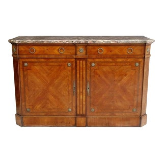 Antique French Louis XVI Style Parquetry Marble-Top Sideboard Buffet For Sale