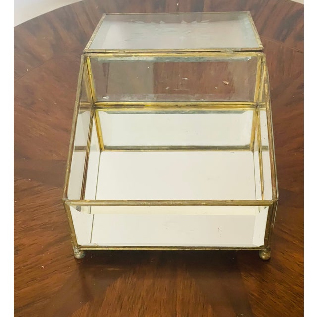1940s Antique Crystal Bevelled Glass Brass Box With Sea Shells For Sale - Image 5 of 9