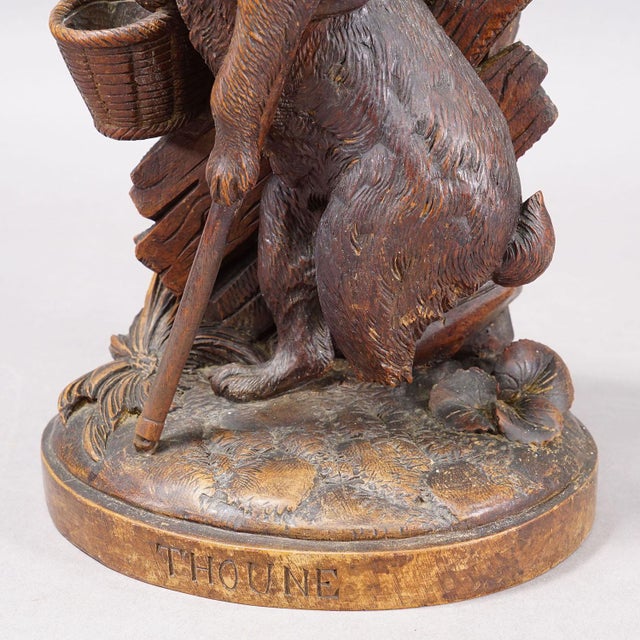 Wood Antique Black Forest Carved Rabbit Figure With Basket, Circa 1900 For Sale - Image 7 of 9