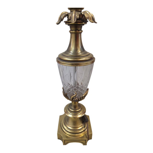 Regency-Style Brass and Cut Crystal Table Lamp For Sale