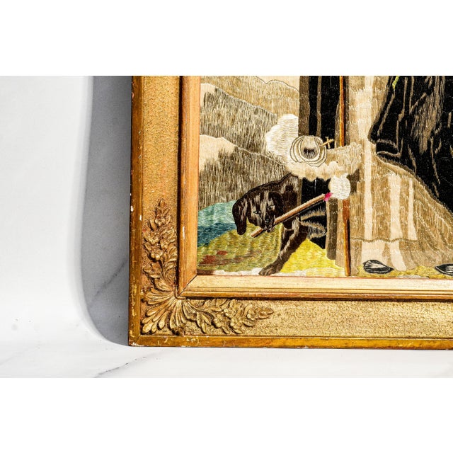 Stunning Antique 19th Century Saint Dominic Needlework Embroidery Victorian Catholic Religious Textile in Gilt Frame Wall Home Decor Art For Sale - Image 12 of 14