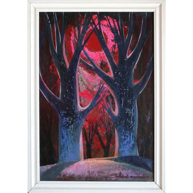 Mood. Riga. 1979. Oil on cardboard, 69.5 x 48 cm artwork published in japanese catalog this depiction of trees shows...