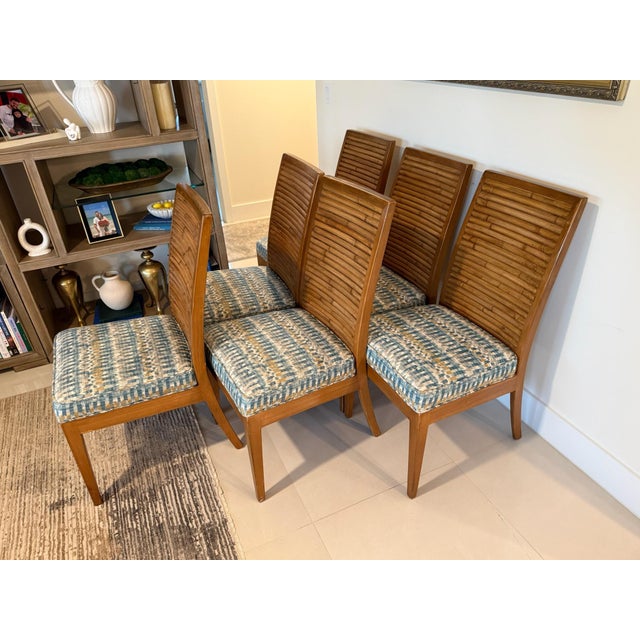 Coastal Set of 6 David Francis Furniture Stacked Bamboo Collection Dining Chairs. For Sale - Image 3 of 9