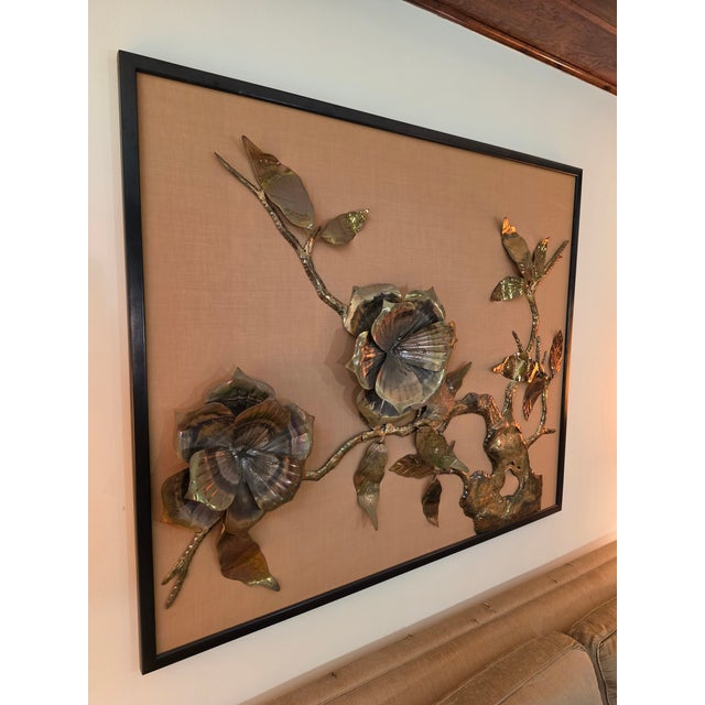 Mid-Century Modern Mid 20th Century Brutalist Floral Brass Wall Sculpture For Sale - Image 3 of 16