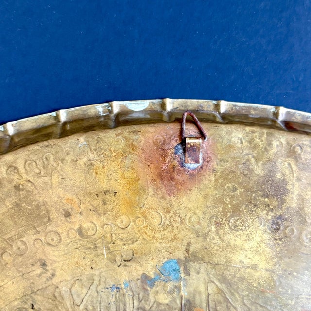 Vintage Islamic Calligraphy Brass Tray – Hand Engraved Oval Wall Plaque, Middle Eastern Decor, 13” For Sale In Miami - Image 6 of 9
