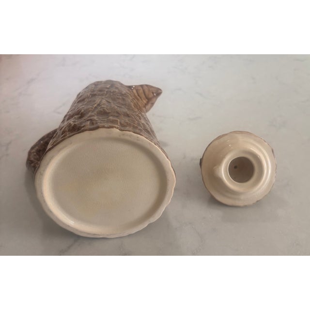 Mid-Century Folk Art Ceramic Faux Bois Tree Trunk Pitcher With Bird Finial For Sale In Palm Springs - Image 6 of 10
