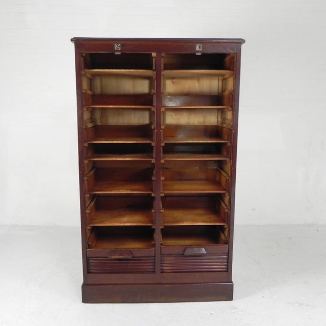 Brown Oak Roller Shutter Cabinet, 1920s For Sale - Image 8 of 18