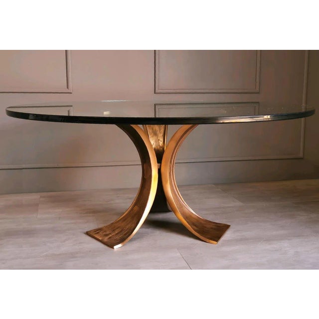 Brutalist Patinated Bronze and Thick Glass Coffee Table, Italy, 1980s, in Flawless conditions. Designed 1980 to 1989