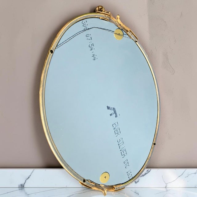 Mid-Century Italian Design Gold Oval Wall Mirror For Sale - Image 4 of 7