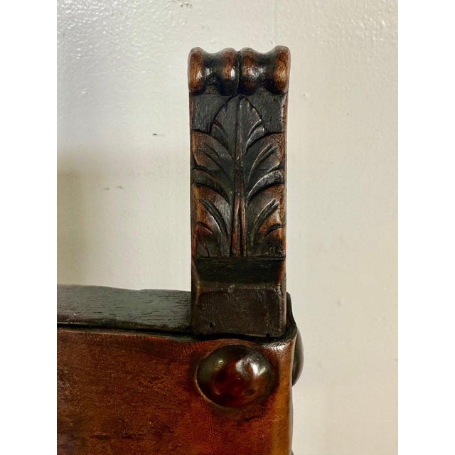 Set of Six Spanish Revival Leather and Carved Wood Armchairs For Sale - Image 9 of 15