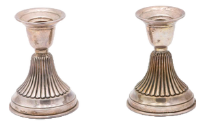 Low Candlesticks in Embossed Silver, Set of 2
