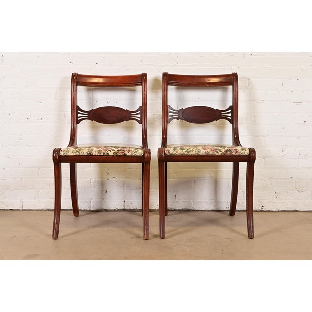 Kindel Furniture Style Regency Carved Mahogany Side Chairs or Dining Chairs, Pair For Sale - Image 11 of 11
