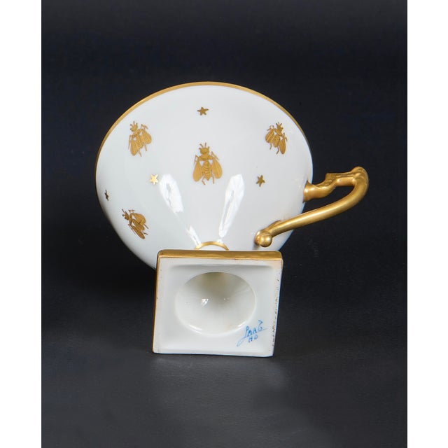 Ceramic Empire Gilded Porcelain Cups and Plates from Camille Le Tallec, 1940s, Set of 8 For Sale - Image 7 of 9