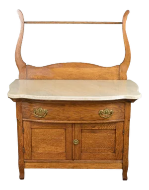 Antique Serpentine Marble Top Tiger Oak Dresser Entry Washstand