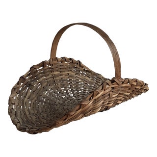 Large Antique Oak Splint Flower Gathering Basket For Sale