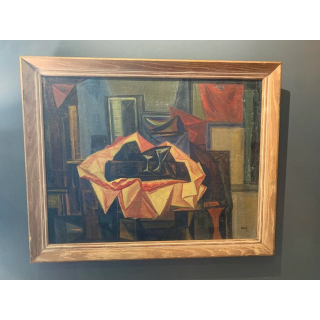 Arnold Rosin Framed 1950 French Cubist Still Life Oil Painting For Sale - Image 9 of 13