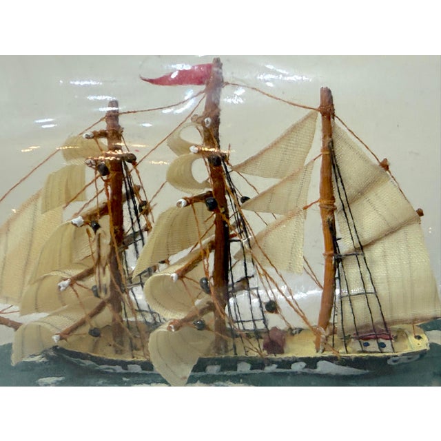 Vintage Handmade Nautical Wood Sail Ship Boat in Glass Bottle Model Sculpture For Sale - Image 4 of 14