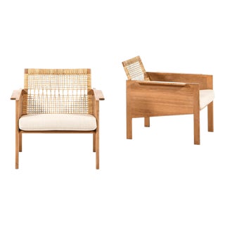 Easy Chairs in Oak and Cane attributed to Kai Kristiansen, 1965, Set of 2 For Sale