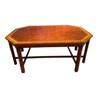 Kindel Mahogany Kent English Georgian Satinwood Banded Inlay 8 Leg Coffee Table For Sale