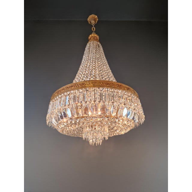 Antique Baroque Chandelier Crystal Empire Brass Bohemian Lustre Ceiling For Sale - Image 4 of 17