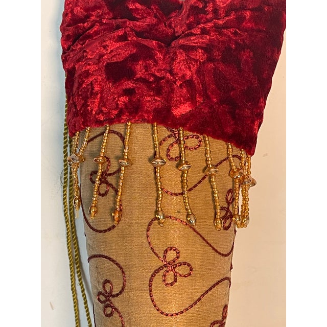 Shabby Chic Cute Vintage Christmas Boot Red Velvet For Sale - Image 3 of 4
