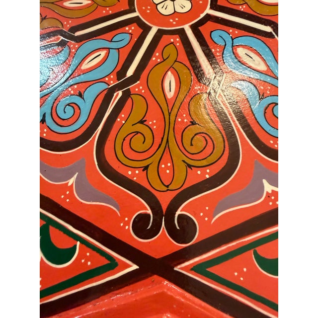 Wood Hand Made Hand Painted Shapely Moroccan Side Table For Sale - Image 7 of 12