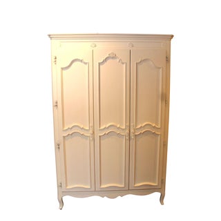 Children's Antique Finish Carved White Armoire For Sale
